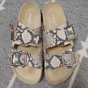 J Slides Snakeskin Print Leather Sandals Size 9